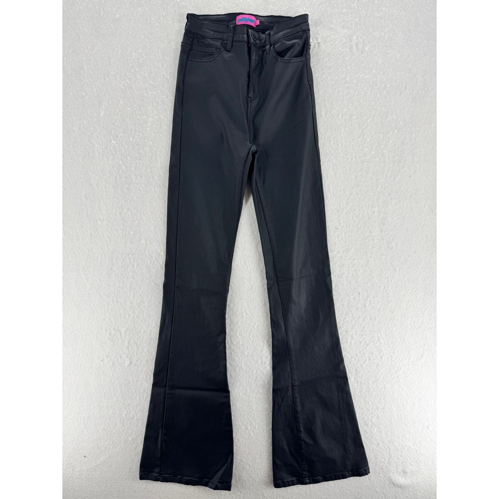 Edikted - Coated Flare Pants High Rise Bell Bottom - Black - XS - Womens